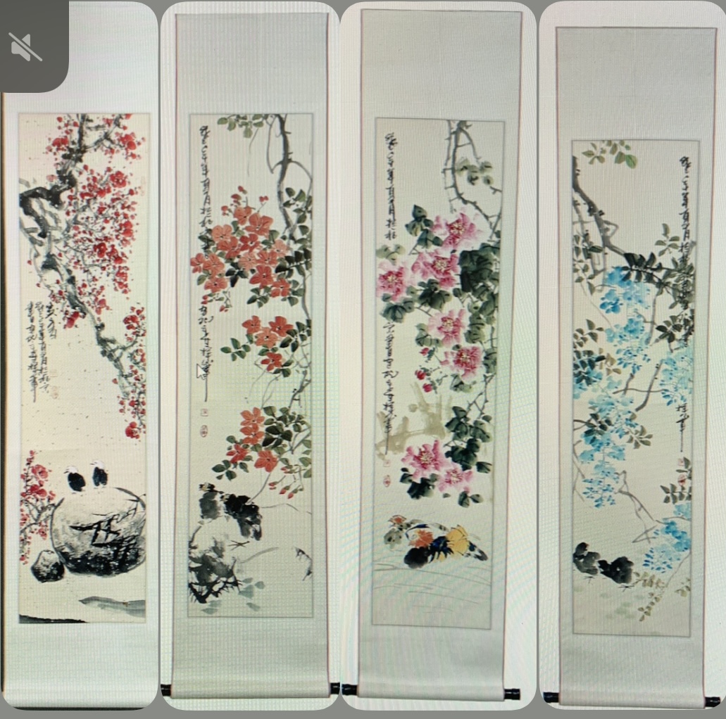 Vier Chinesische Rollbilder Tuschmalerei