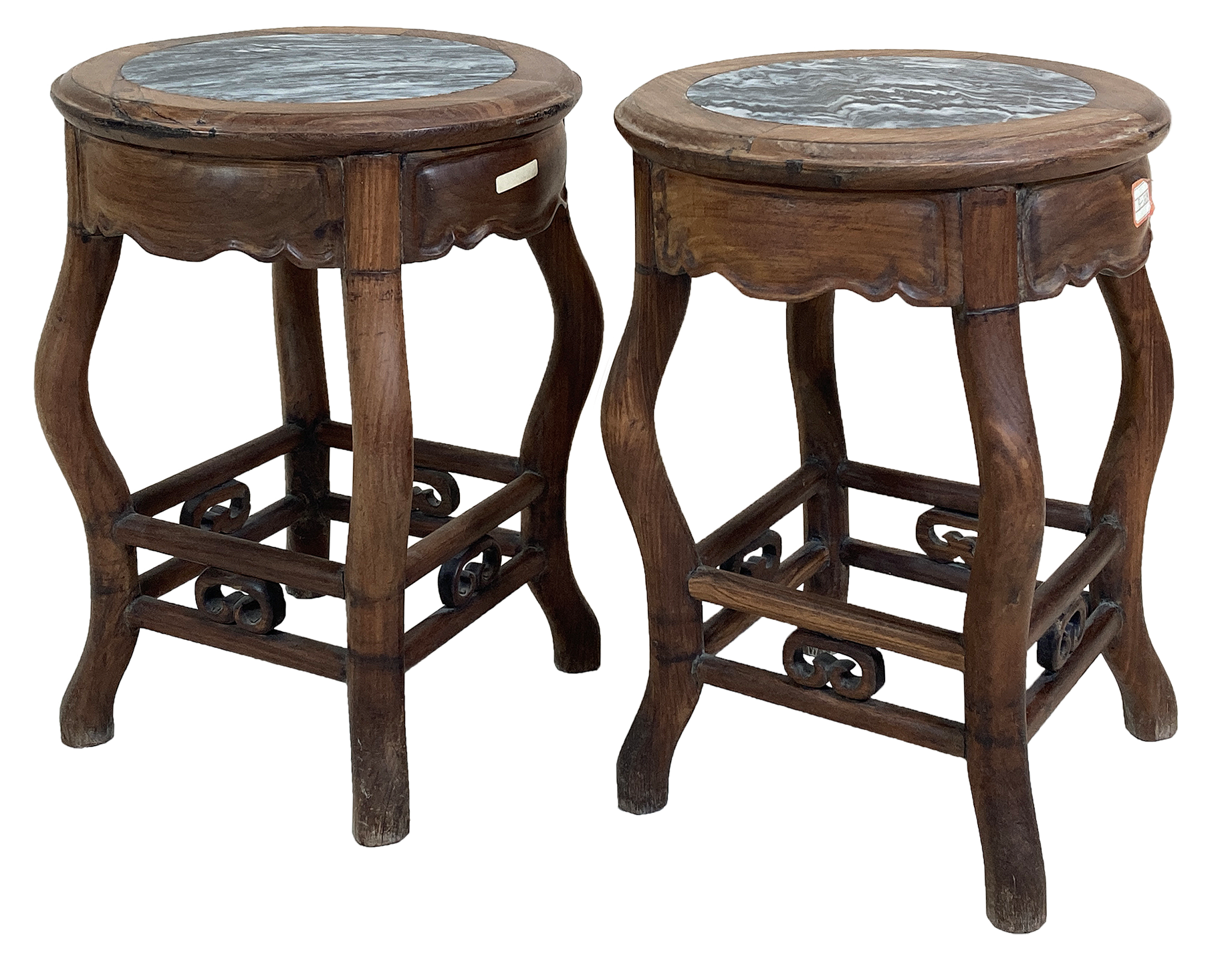 Antik-Holzhocker mit Marmoreinsatz Antik-Holzhocker mit Marmoreinsatz
