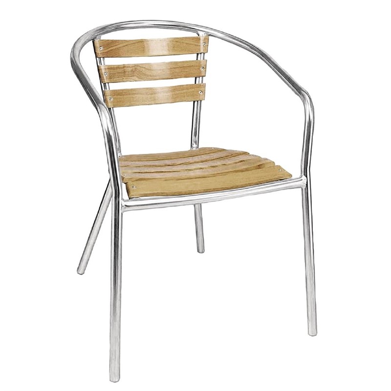  Aluminium Bistrostühle mit Rückenlehne aus Eschenholz