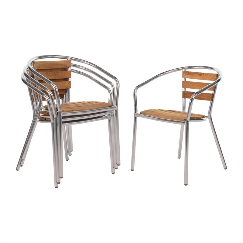  Aluminium Bistrostühle mit Rückenlehne aus Eschenholz